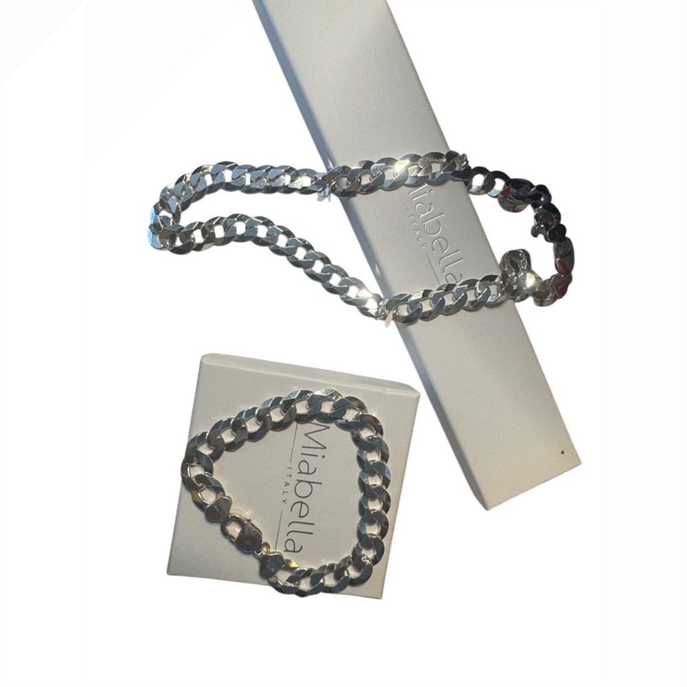 Miabella Necklace and Bracelet Set Mens OS Silver Sterling Curb‎ Link Italy